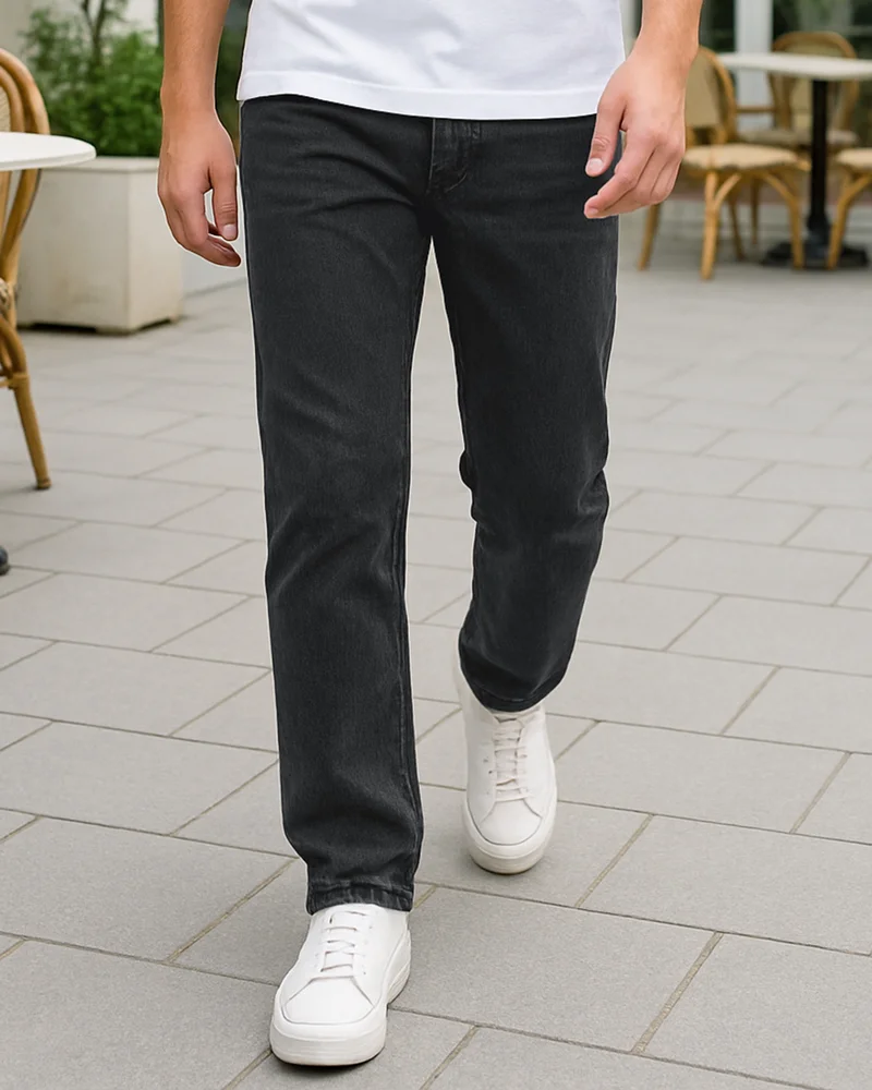 Men's Dark Grey Slim Straight Fit Washed Stretchable Jeans